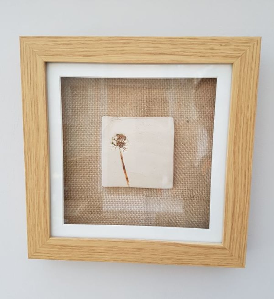 Natural Dandelion Ceramic Tile in Frame