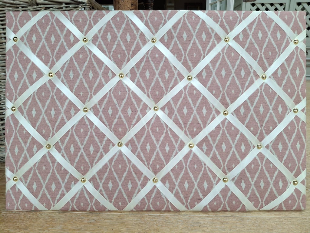 Notice board - Pink with cream silk ribbon. 
