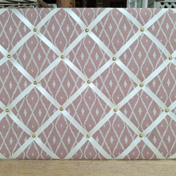Notice board - Pink with cream silk ribbon. 