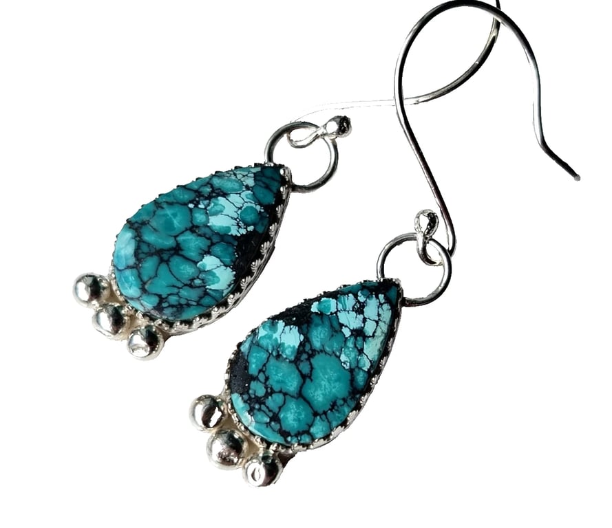 Turquoise Earrings Sterling Silver Jewellery Gift Tibetan Teardrop Gemstone