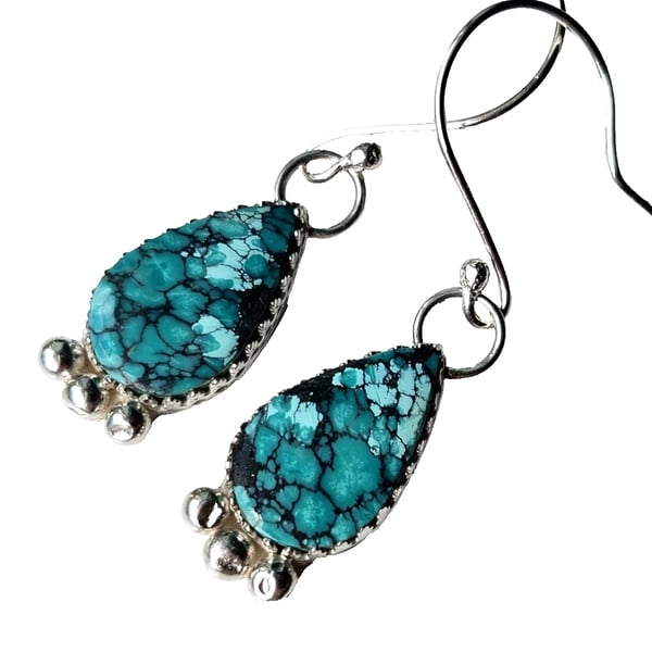 Turquoise Earrings Sterling Silver Jewellery Gift Tibetan Teardrop Gemstone