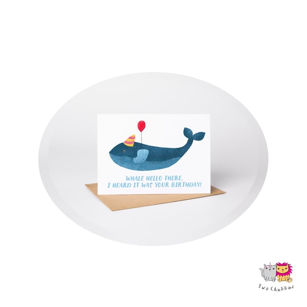 Whale Birthday Card, A6 Birthday Card, Cute Animal Birthday Card