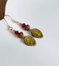 Rustic autumnal Czech bead and dogwood leaf earrings - Image 1