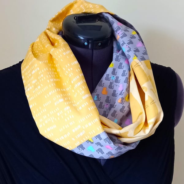 Yellow and Grey Cat Infinity Scarf