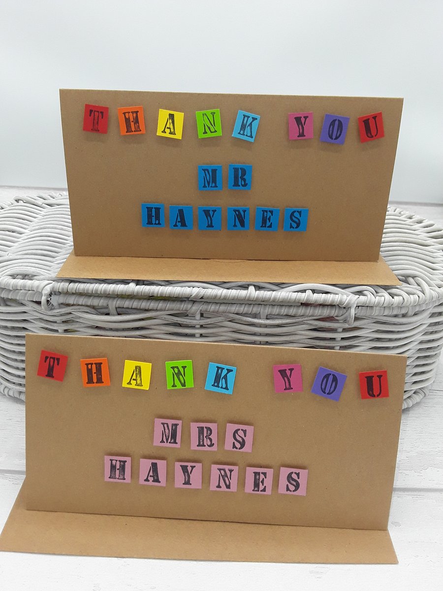 Teacher thank you cards. Personalised. Teaching Assistants. Nursery. Set of 4.