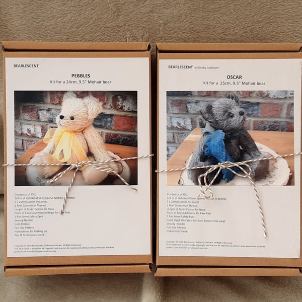 2 x mohair bear making kits, teddy bear craft kits, sewing patterns  