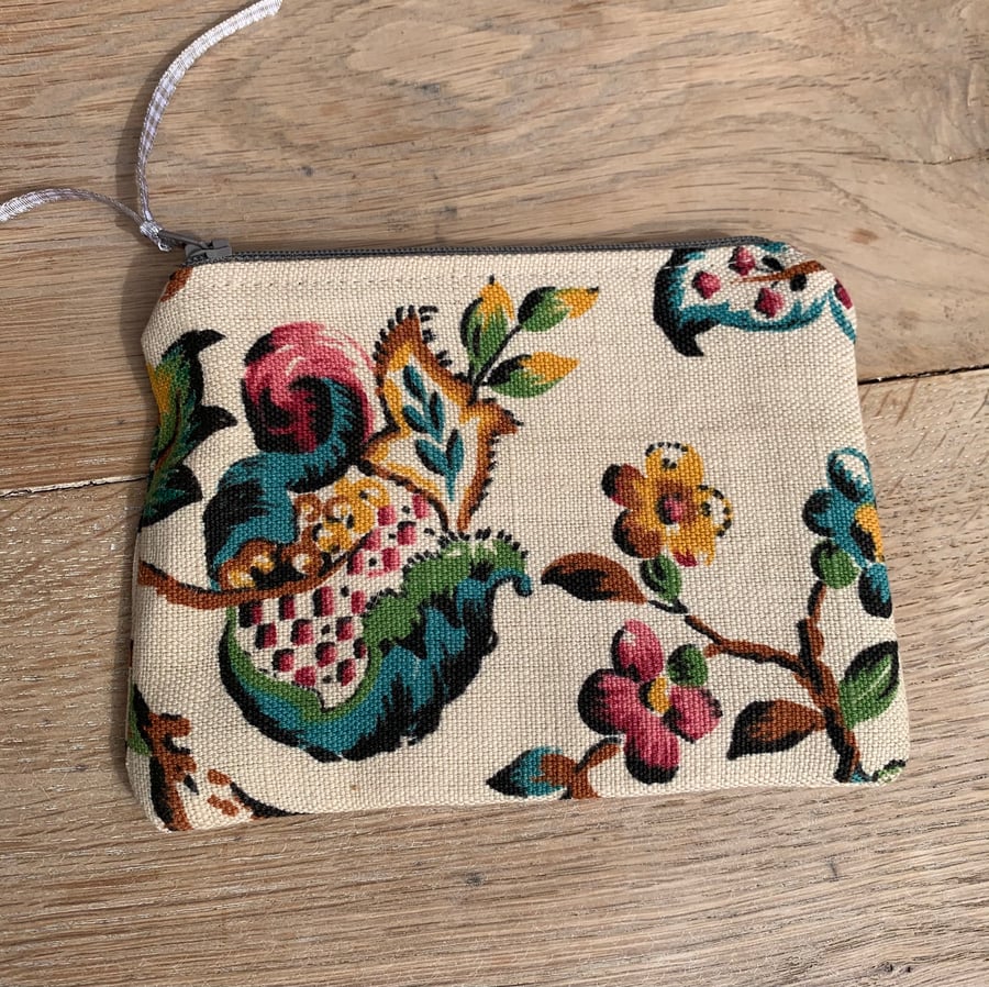 Vintage print linen coin purse