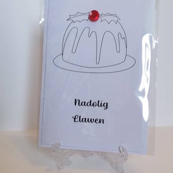 Nadolig Llawen (Merry Christmas) card with a Christmas pudding. 