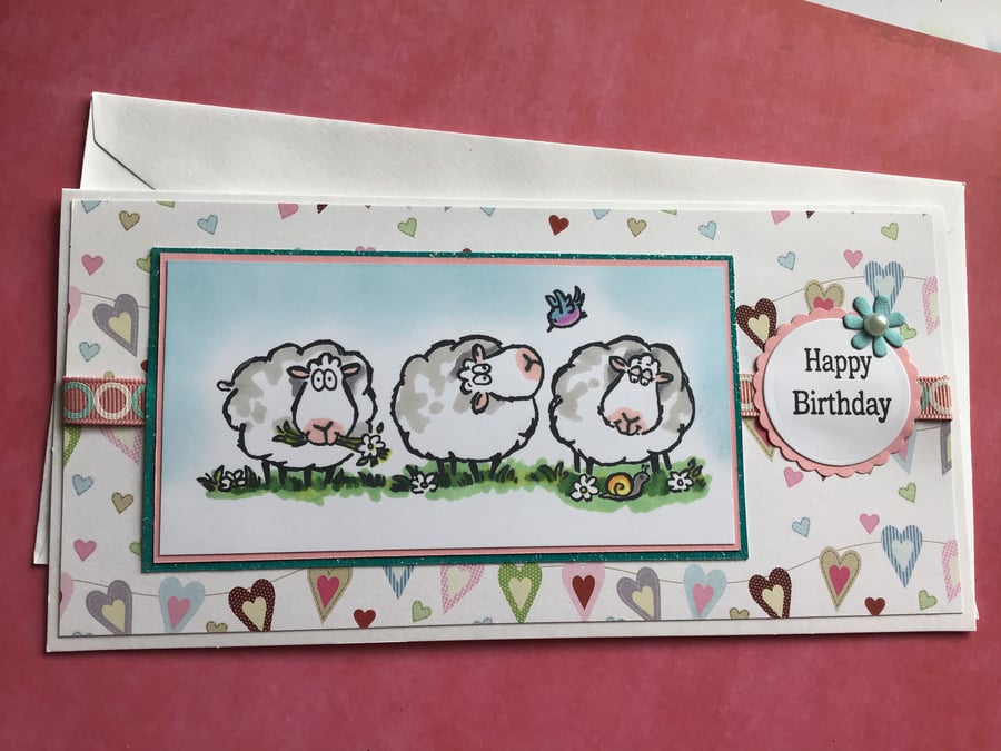Cute Three Sheep Birthday Card - Blank Inside