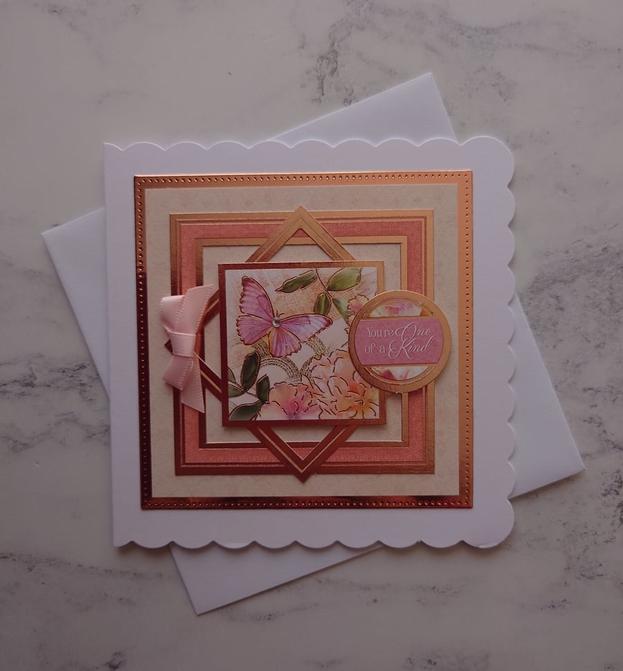 You're One Of A Kind Vintage Rose Gold Butterfly 3D Luxury Handmade Card