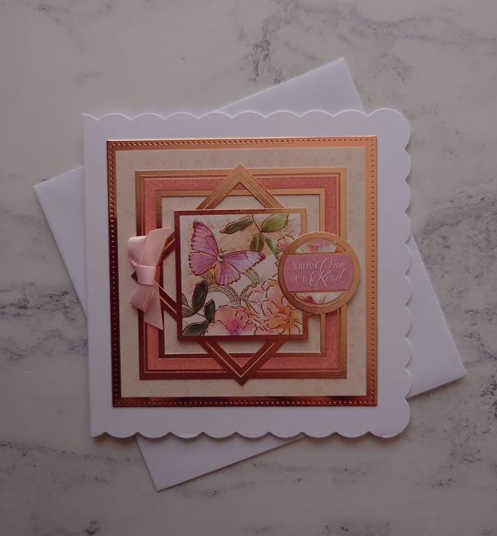 You're One Of A Kind Vintage Rose Gold Butterfly 3D Luxury Handmade Card