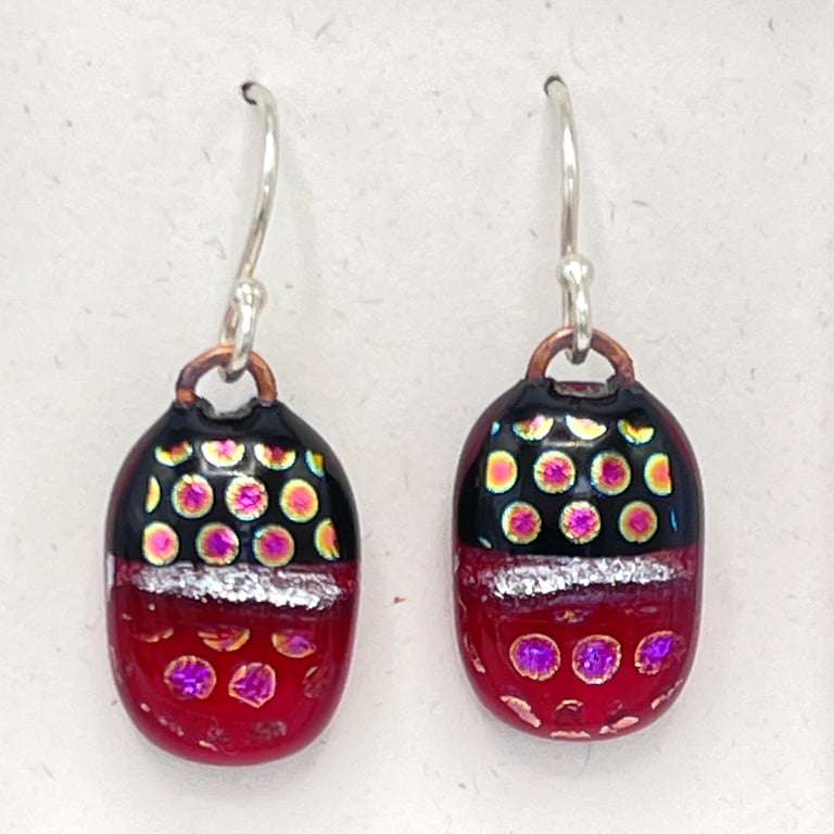 Red Spotty Fused Glass Drop Earrings