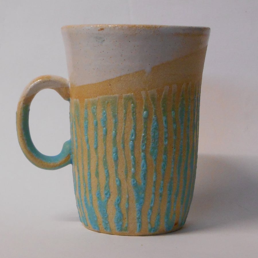 Turquoise striped stoneware Mug.
