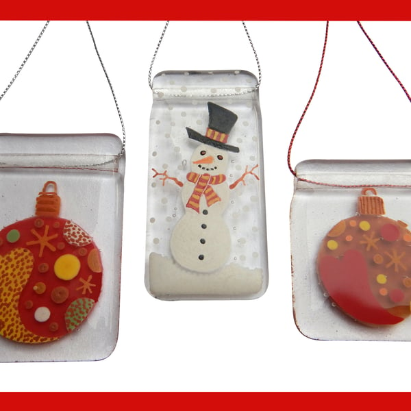 Handmade Fused Glass Christmas Tree Decorations