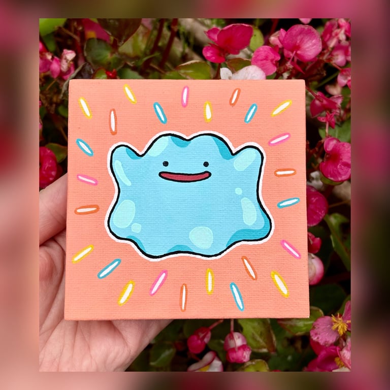 Shiny Ditto Pokemon - Hand Painted Magnet Canvas Art - Wall Decor - Desktop