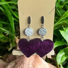 Handmade Resin heart Earrings Purple and stainless steel accent Lightweight Stat