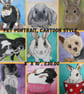 Pet Portrait Cartoon Style 8x10 Cat Dog Rabbit Guinea Pig Hamster Horse Donkey - Image 1