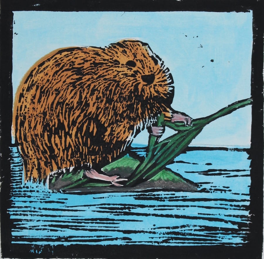 Water Vole lino print, limited edition