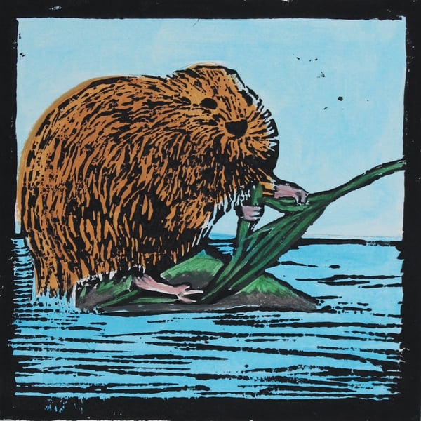 Water Vole lino print, limited edition