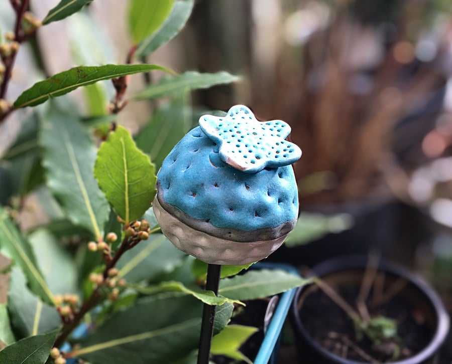 Ceramic garden stake, garden pod, handmade plant support, garden art