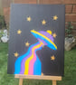 Rainbow UFO and Starry Night Sci-Fi Acrylic on Canvas Original Painting Artwork