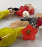 Autumnal Flower Earrings with Cultured Pearls, Serpentine, Green Quartz & Garnet - Image 5