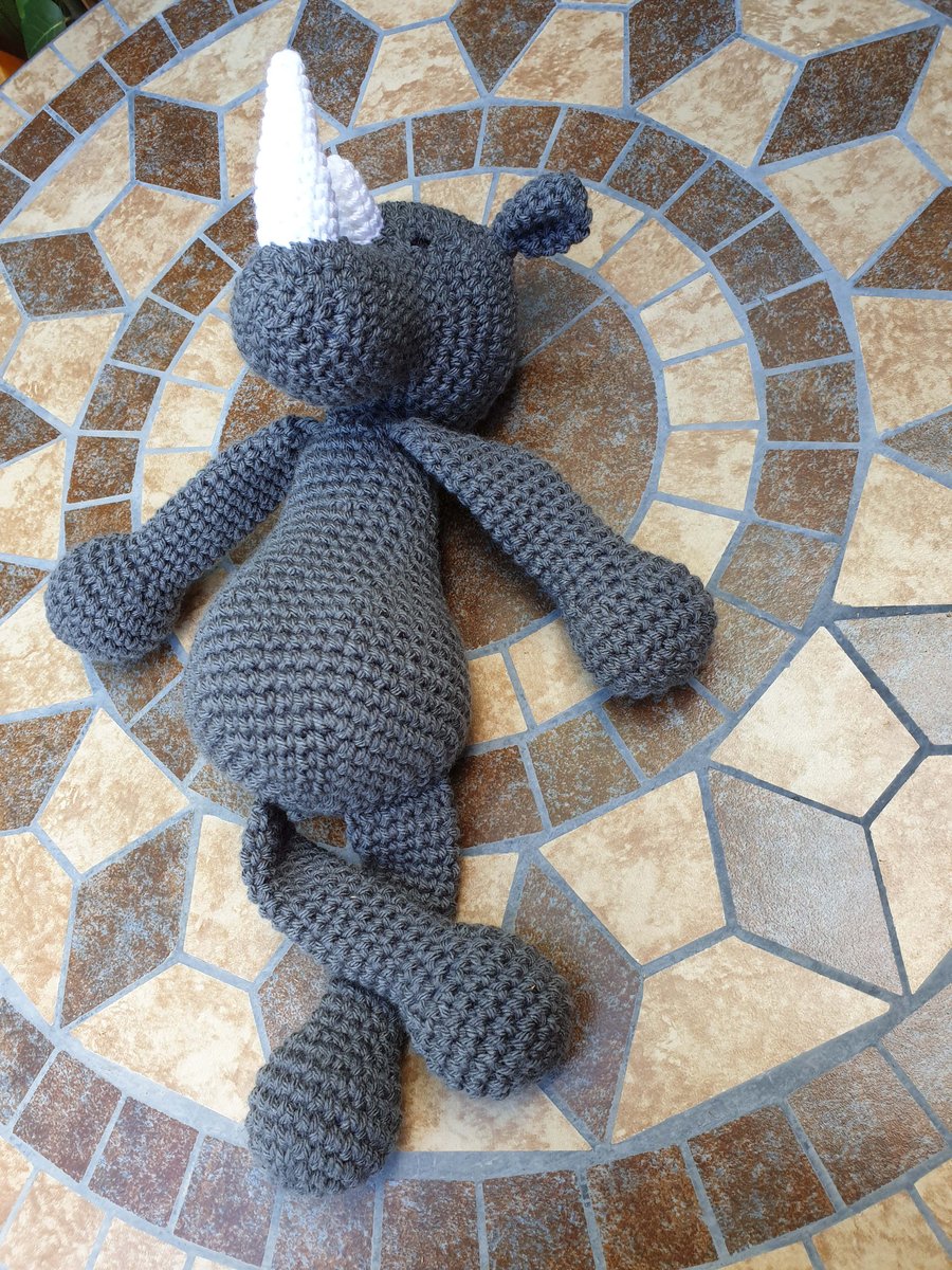 Grey Crochet Rhino stuffed animal toy