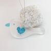 Fused Glass Turquoise Bubbly Heart Bird Hanging