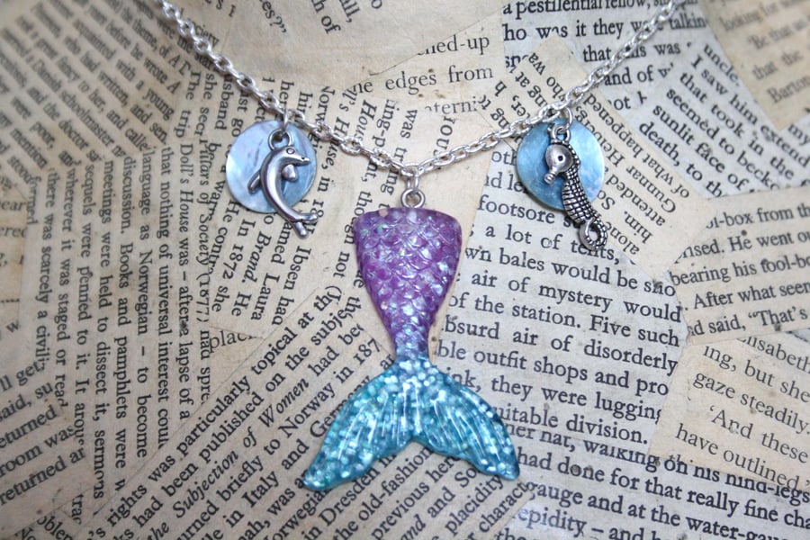 Mermaid Tail Dolphin Seahorse Necklace