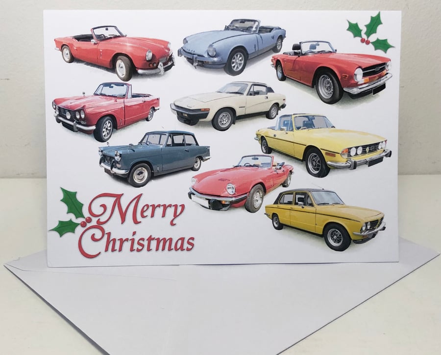Triumph Classic Cars Christmas Cards (5x7in): Merry Christmas, Seasons Greetings