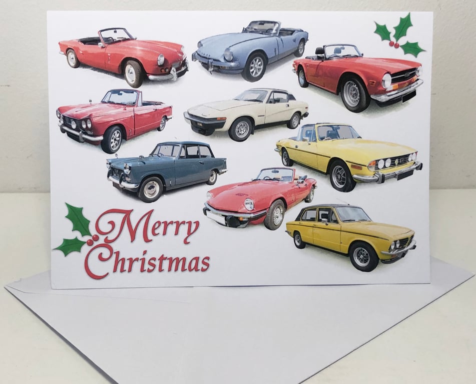 Triumph Classic Cars Christmas Cards (5x7in): Merry Christmas, Seasons Greetings
