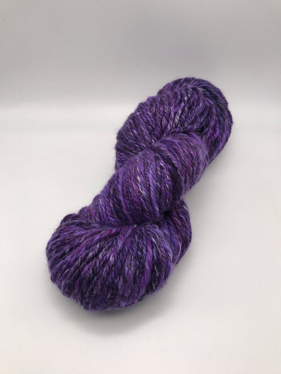 Hand Spun 'Purple Haze' Merino & Tussah Silk Aran, Worsted Yarn - approx 100g