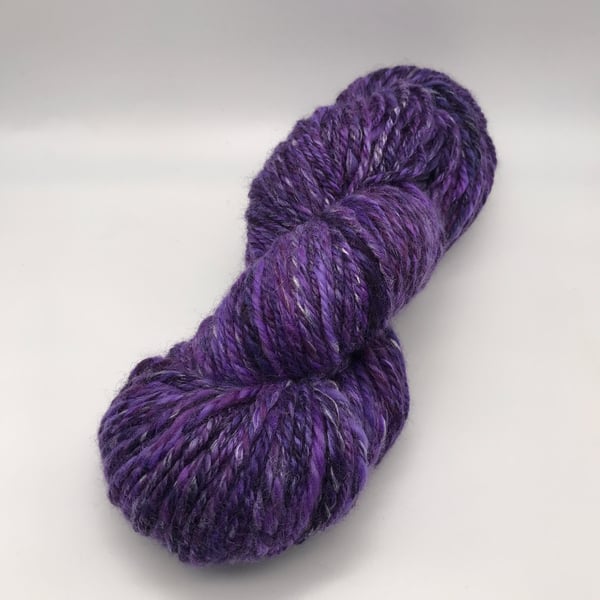 Hand Spun 'Purple Haze' Merino & Tussah Silk Aran, Worsted Yarn - approx 100g