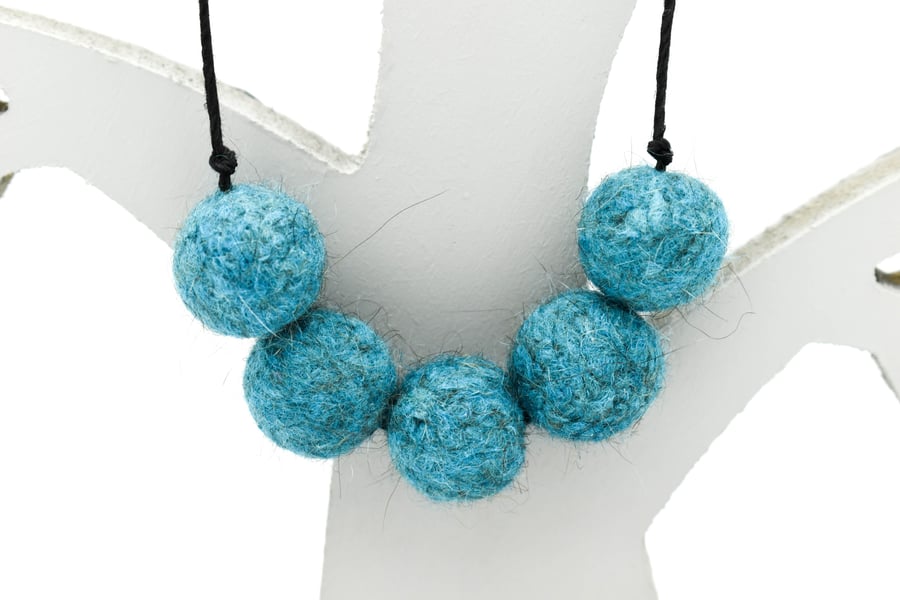Felted bead necklace in teal wool