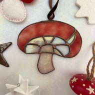 Red and copper stained glass mushroom toadstool - woodland decoration 