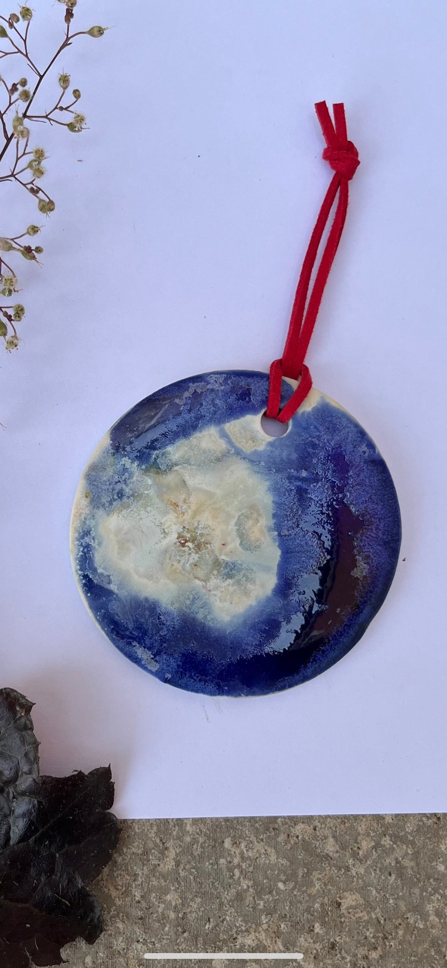 Portal Glazed Porcelain Christmas Tree Decoration Ornament Cobalt Ocean Glaze
