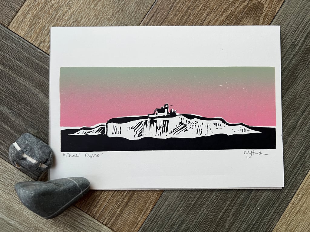 Inner Farne Original Lino Print Pink-Green Ombre