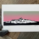 Inner Farne Original Lino Print Pink-Green Ombre