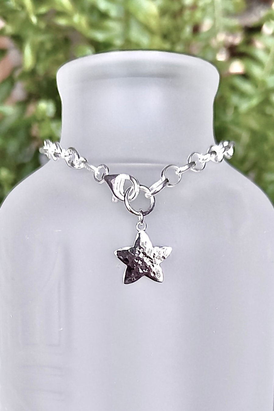 Hammered Star Sterling Silver Chunky Charm Bracelet 