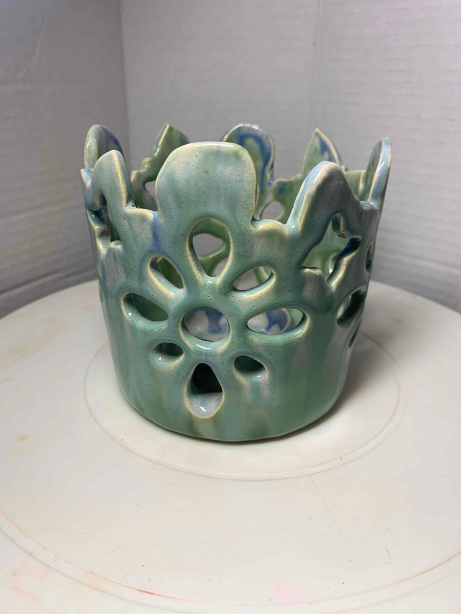 Pretty one off ceramic tea light holder