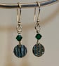 Circular silver earrings with green Swarovski crystals  - Image 2