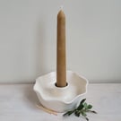 White pottery candle holder with fluted scalloped rim , hand thrown pottery gift