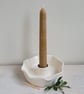 White pottery triple candle holder with hand pinched rim handmade pottery gift