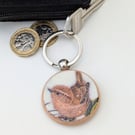 Wren keyring, wooden gift for a bird lover, Christmas stocking filler 