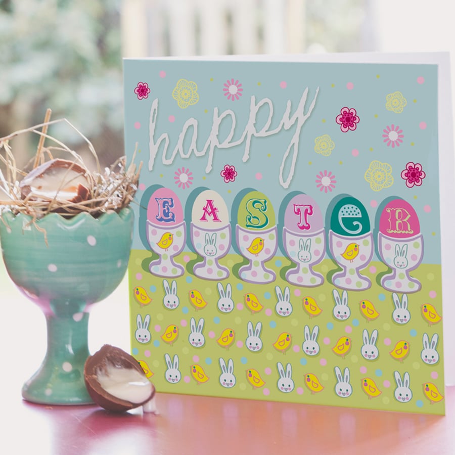 Happy Easter Card in Blue