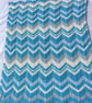 Off white and aqua baby blanket, hand knitted in 100% cotton yarn. - Image 4