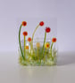 Fused glass tealight candle holder panel, mixed flowers - Image 1