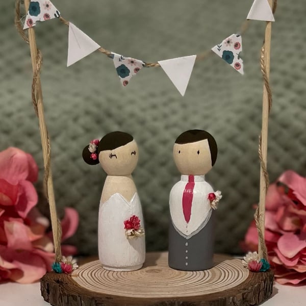 Handmade peg doll cake topper wedding celebration 