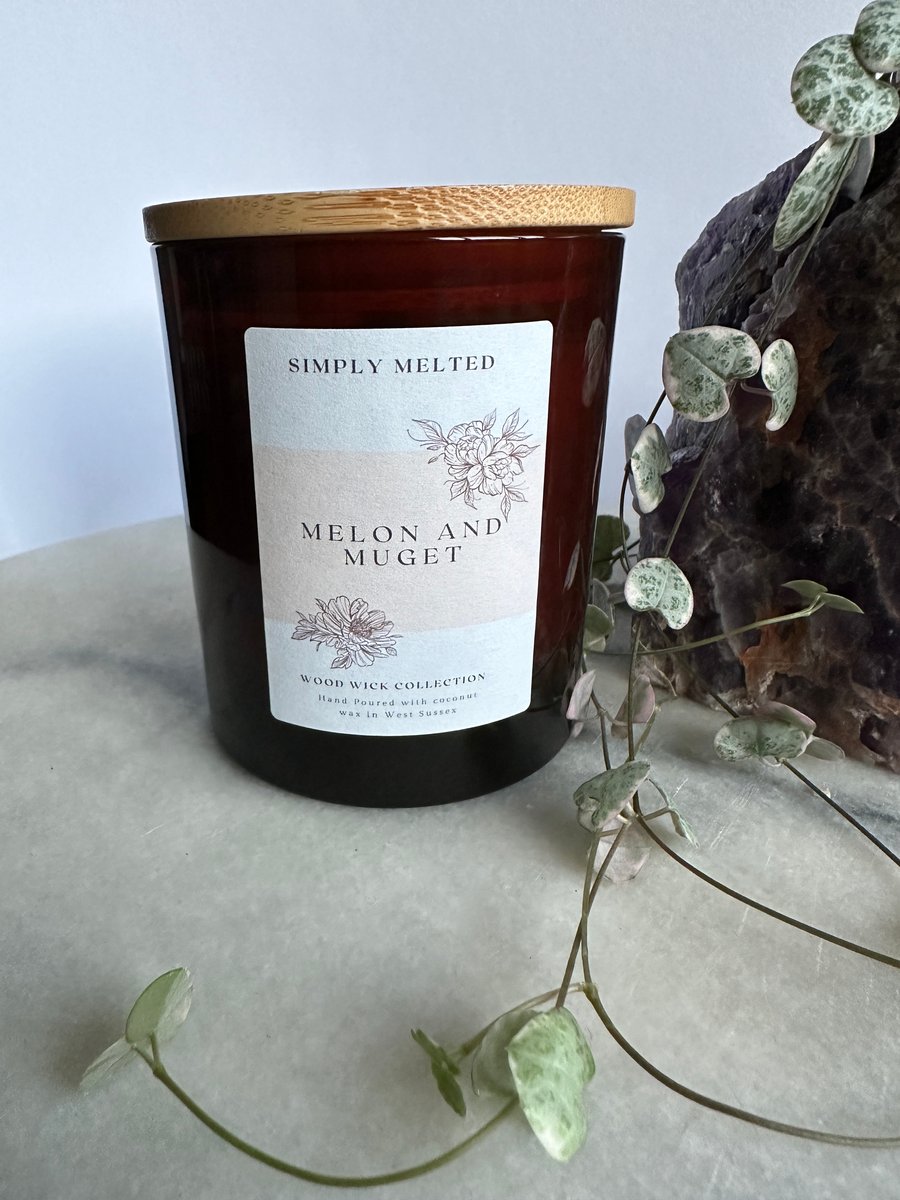 Melon and Muget Wood Wick Candle, Vegan Coconut... Folksy