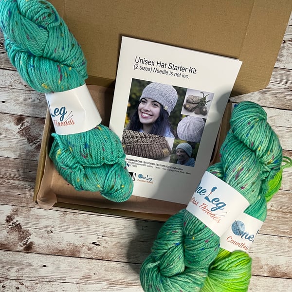 Hat knitting kit with one skein of hand dyed yarn